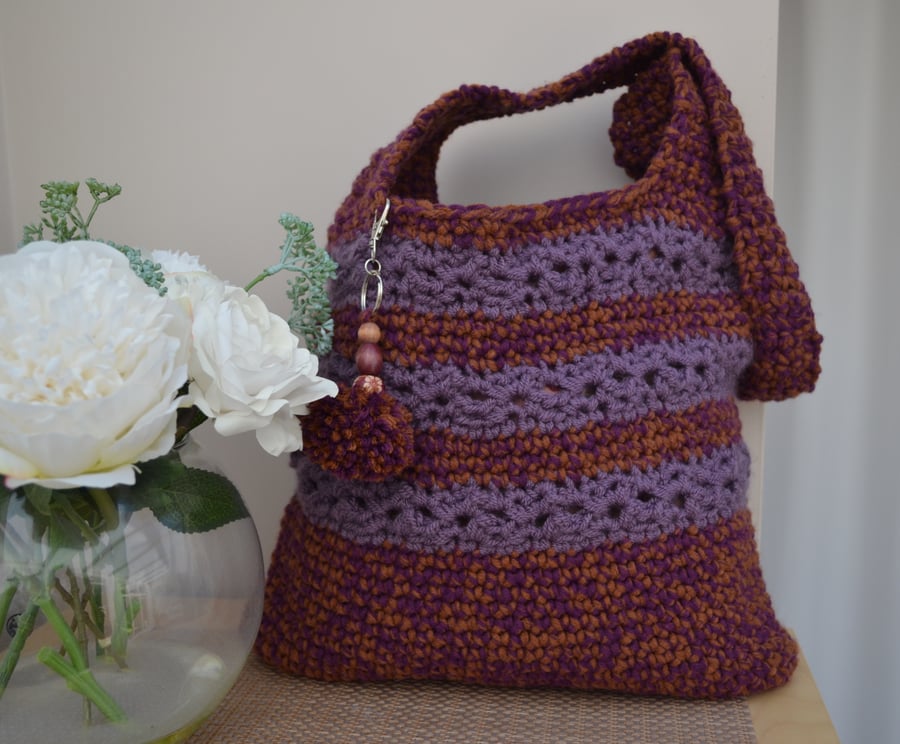 Lovely Brown And Purple Bag With Lace Pattern