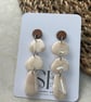 Elegant Neutral Polymer Clay Dangle Earrings with Walnut Studs - Image 3