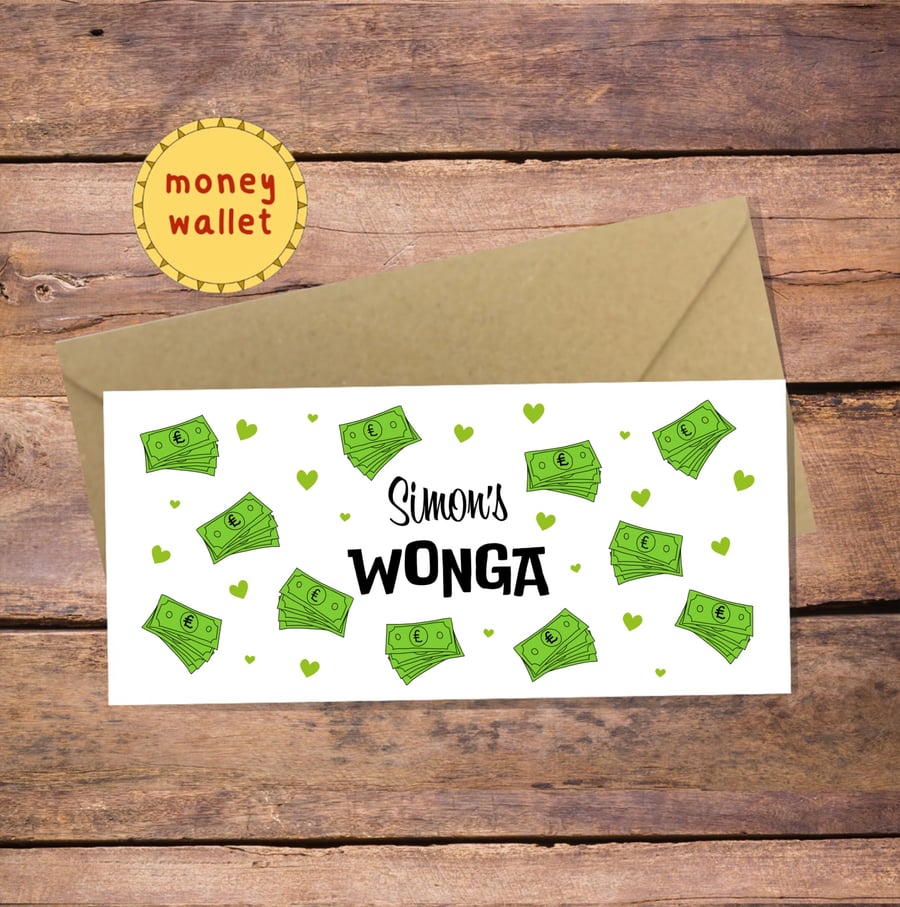 Wonga Personalised Money Wallet Card - cash gift envelope