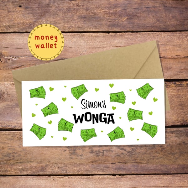 Wonga Personalised Money Wallet Card - cash gift envelope