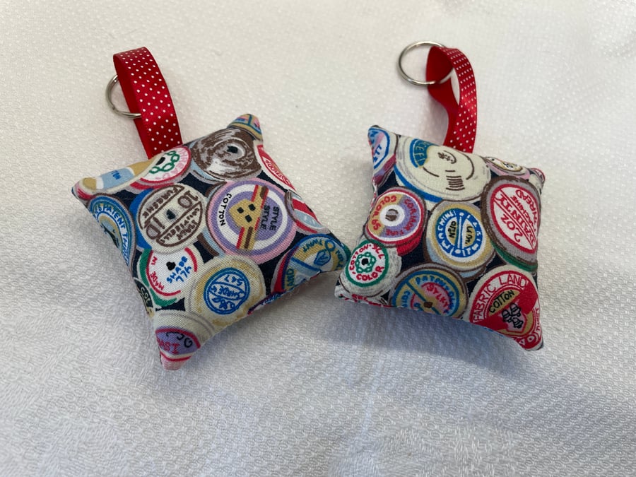 Cotton reel fabric keyring 