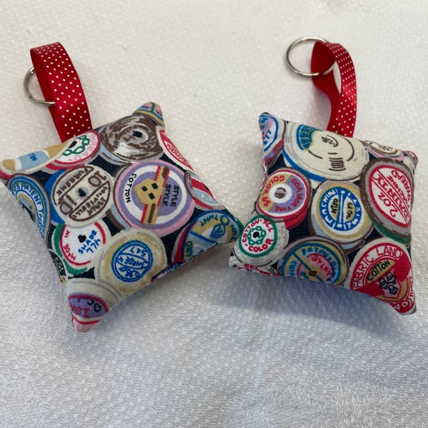 Cotton reel fabric keyring 