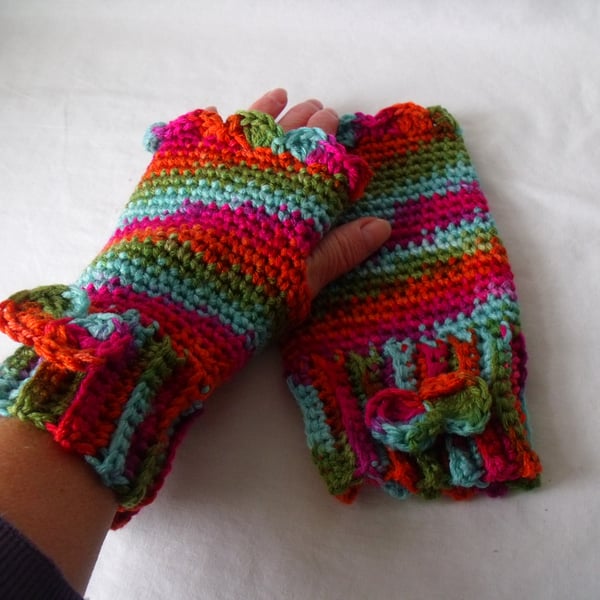 acrylic ladies fingerless mittens, crocheted fingerless gloves, large size