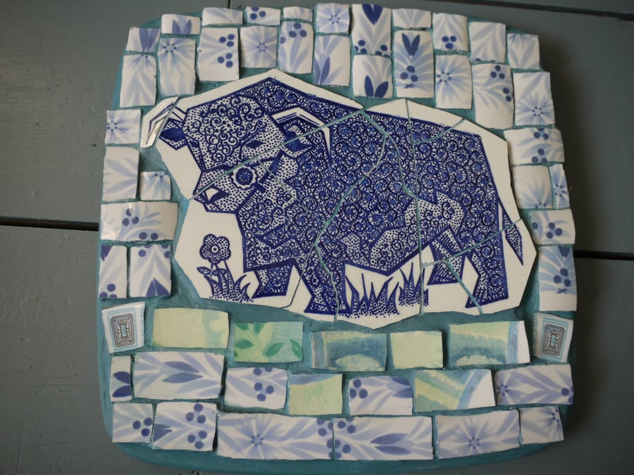 blue mosaic cow panel (price includes postage)