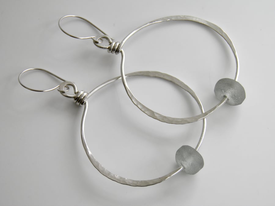 Recycled Glass Earrings Large Sterling Silver Hoops