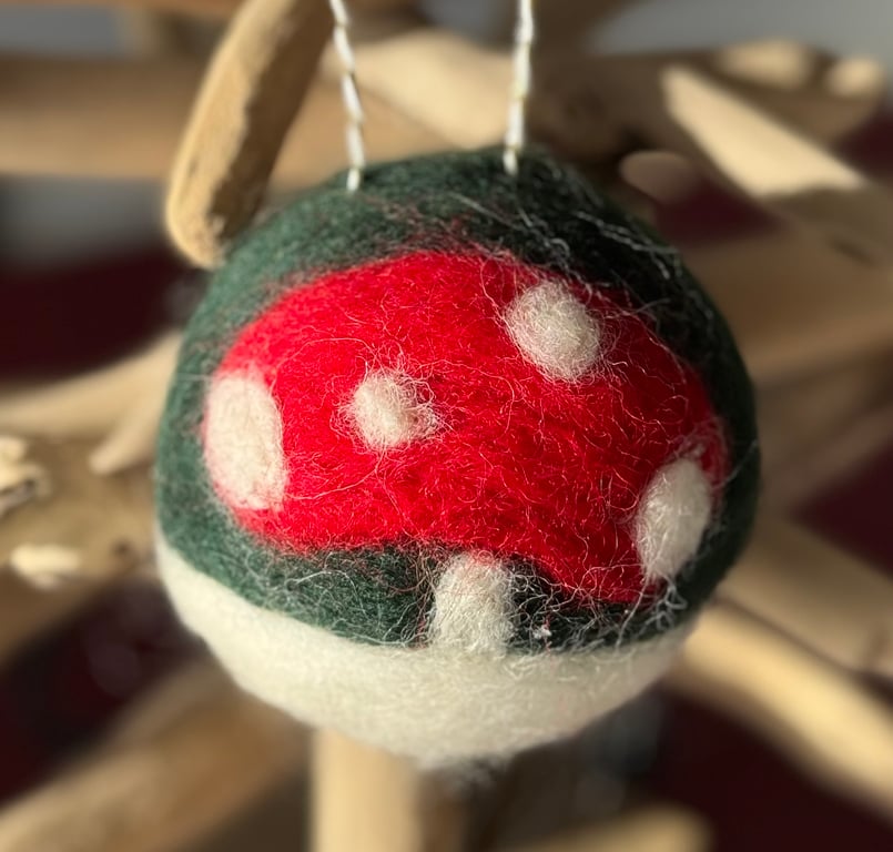 Green Felted Toadstool Christmas Bauble