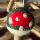 Green Felted Toadstool Christmas Bauble