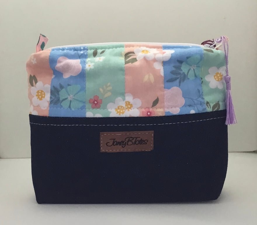 Denim and Patchwork makeup bag.