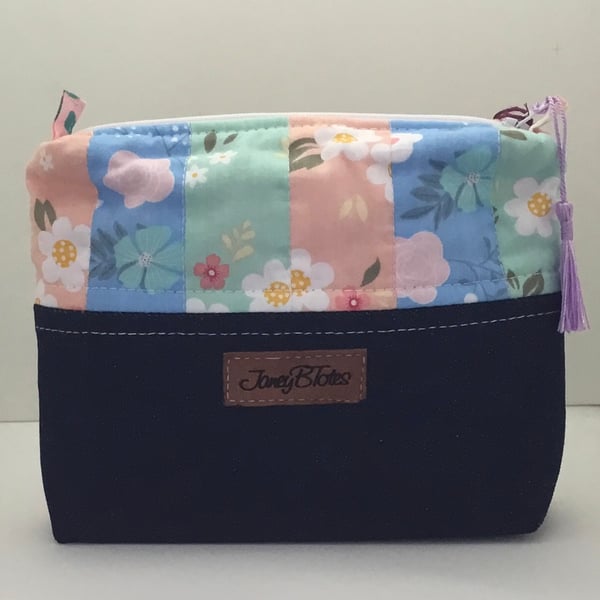 Denim and Patchwork makeup bag.