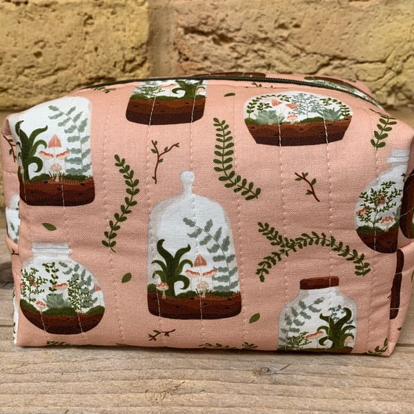 Plants In Terrariums Quilted Fabric  Box Shape Makeup Bag