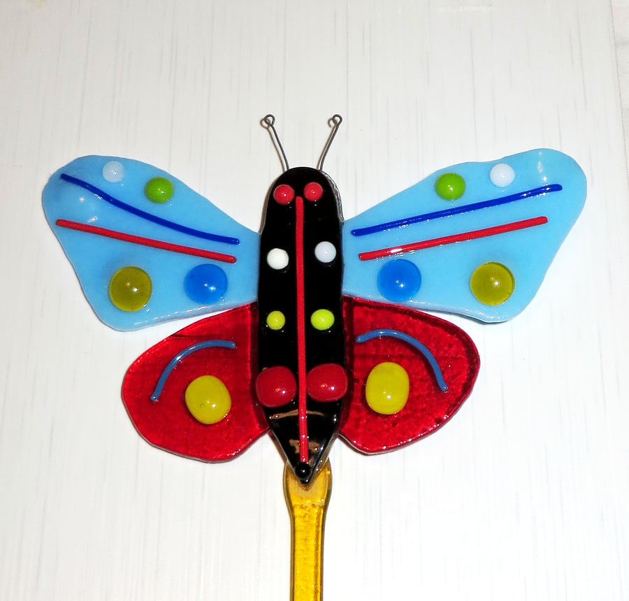 Fused Glass Butterfly on a Stake