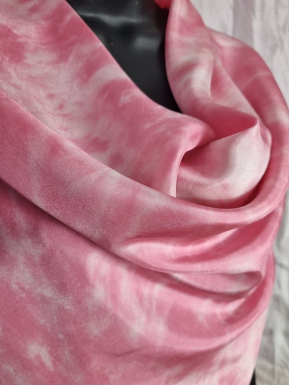 Pure Silk Large Square Scarf in Pink and White