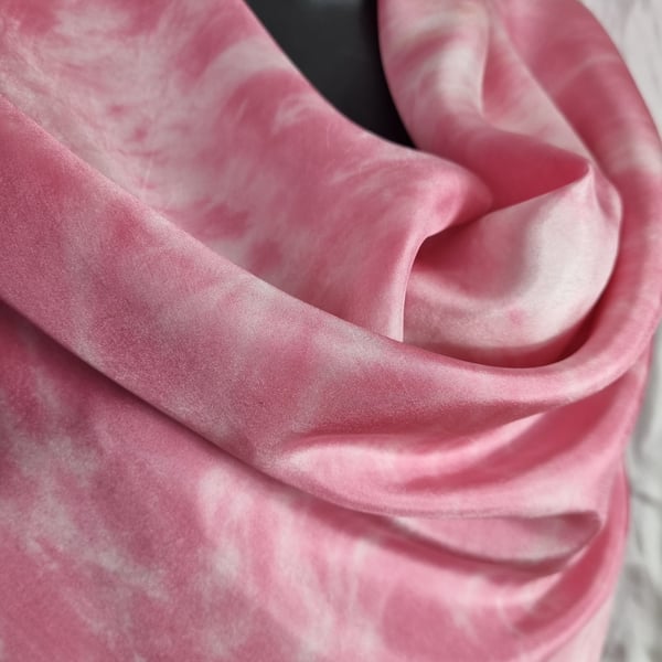 Pure Silk Large Square Scarf in Pink and White