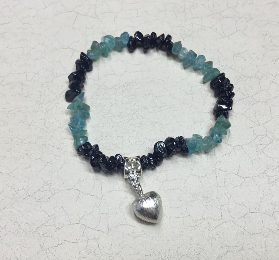 Spinel and Apatite Elasticated Bracelet with Heart Charm