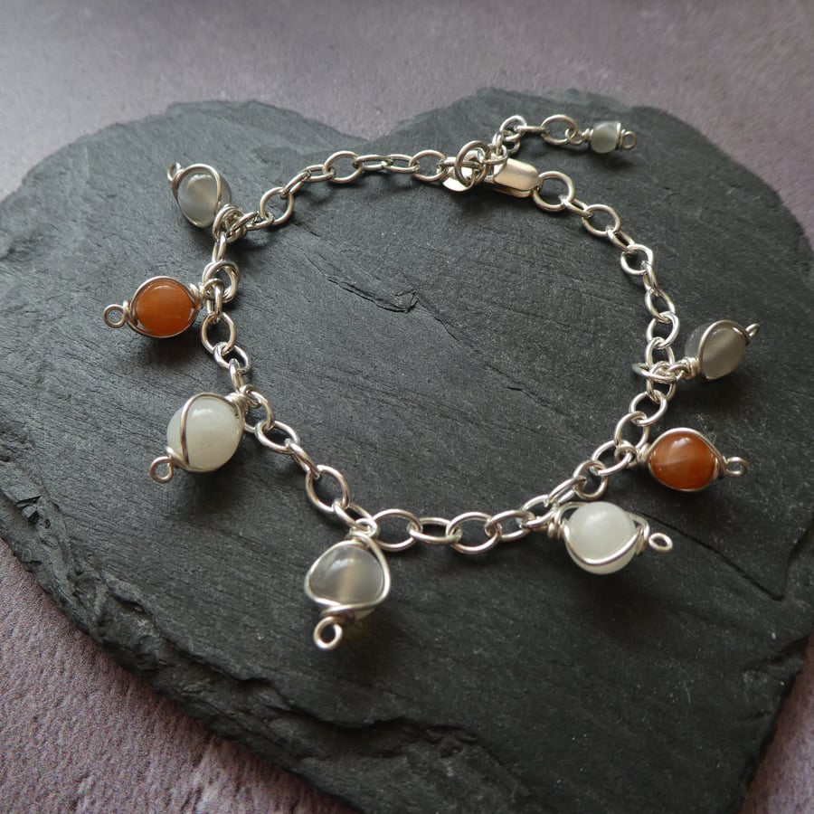 Sterling silver June birthstone bracelet, mixed moonstone bracelet in silver