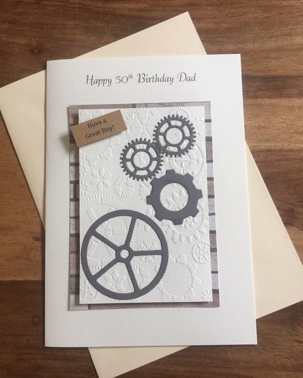 Birthday Card For Him Cogs, Gears. Any Age, Relation, Son, Grandson, Brother