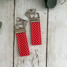 Key Fob Set in Red & White Polka Dots Fabric, Bag Strap, Key Ring