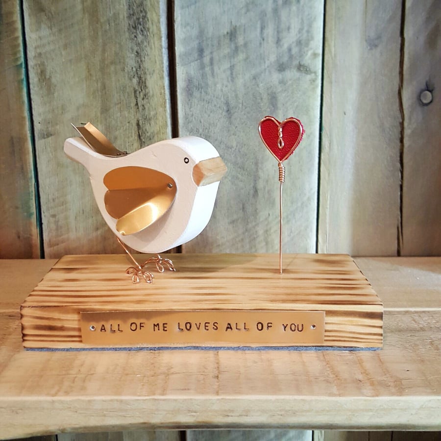 Personalised Handmade Wooden Dove with Heart Gift Wedding Anniversary Friend 