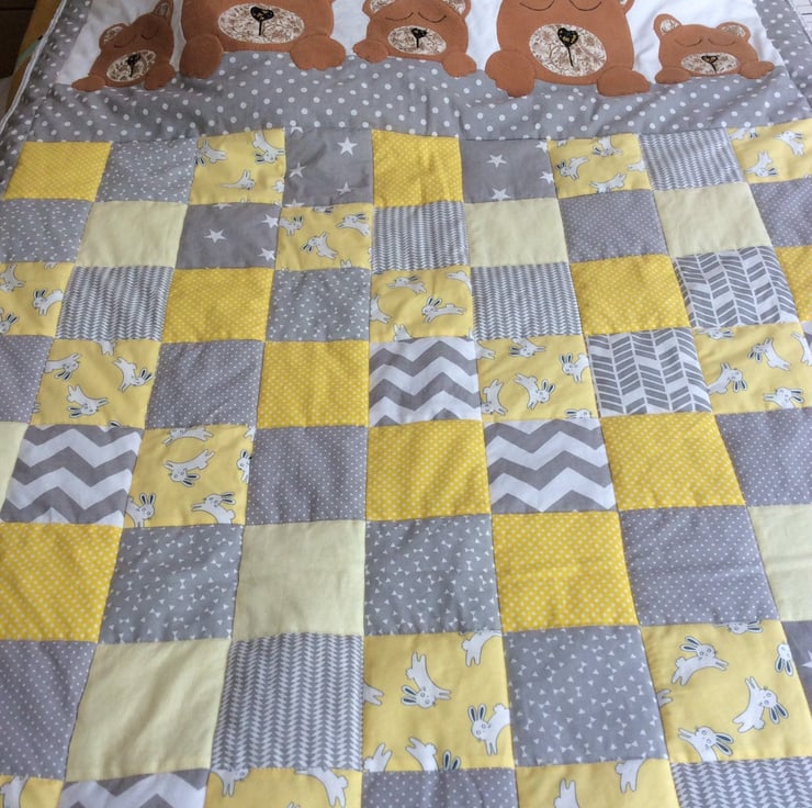 Handmade Patchwork And Applique Baby Quilt Folksy