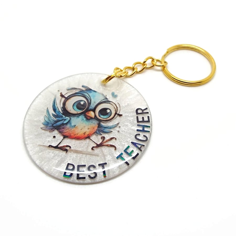 Best Teacher Bird Keyring, Handmade Appreciation Gift 50mm