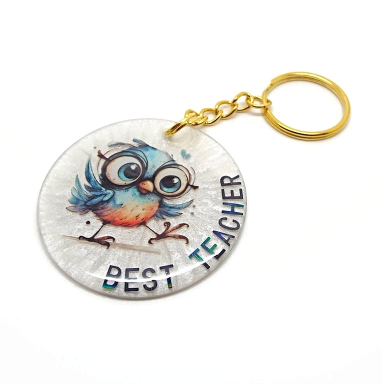 Best Teacher Bird Keyring, Handmade Appreciation Gift 50mm
