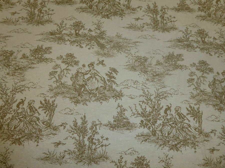 Beige Toile De Jouy Tablecloth , Square Rectangle  Vintage French Tablecloth