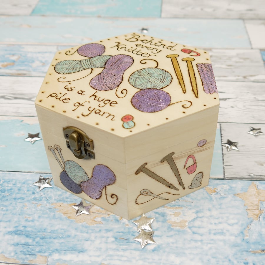  Knitting Yarn Pyrography Wooden Box