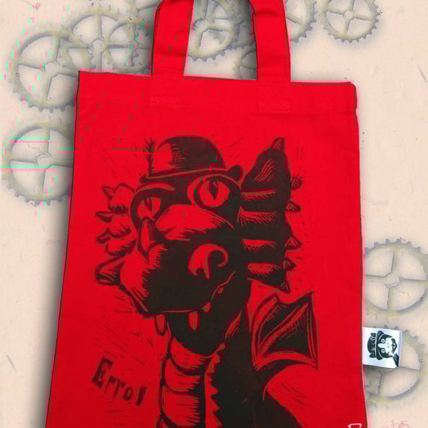 Steampunk Dragon Tote Hand Printed Red Mini Tote Shopping Bag