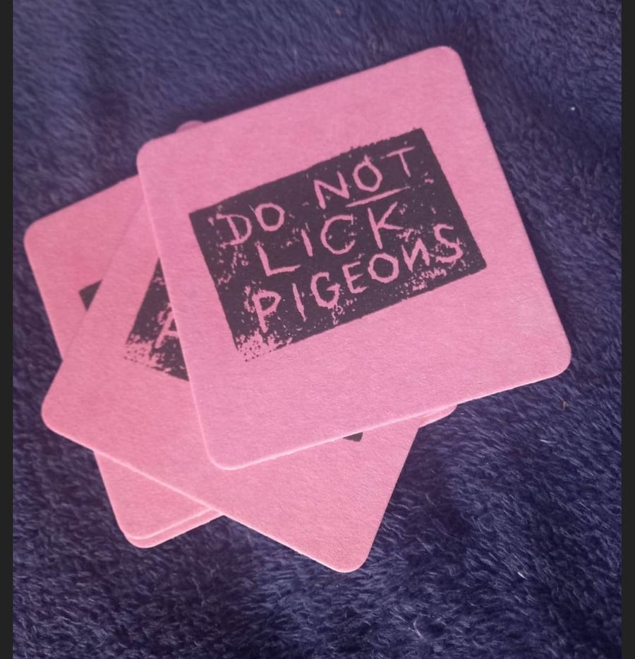 DO NOT LICK PIGEONS beer mats - pack of 4. PINK!