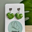 Green Glitter Heart Dangle Earrings 