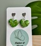 Green Glitter Heart Dangle Earrings  - Image 1