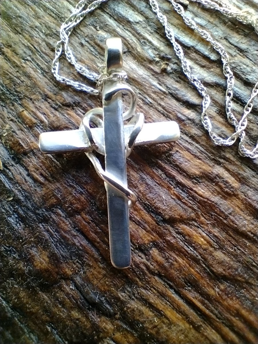 Recycled unique flat silver wired cross