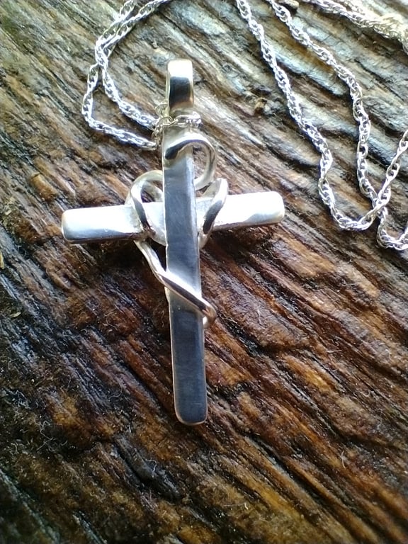 Recycled unique flat silver wired cross