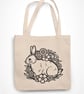 Floral Rabbit Print Tote Bag Eco Friendly Shopping Bag Spring time Easter Bunny  - Image 3
