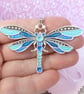 Blue dragonfly pendant, handpainted necklace in shades of blue enamel - Image 3
