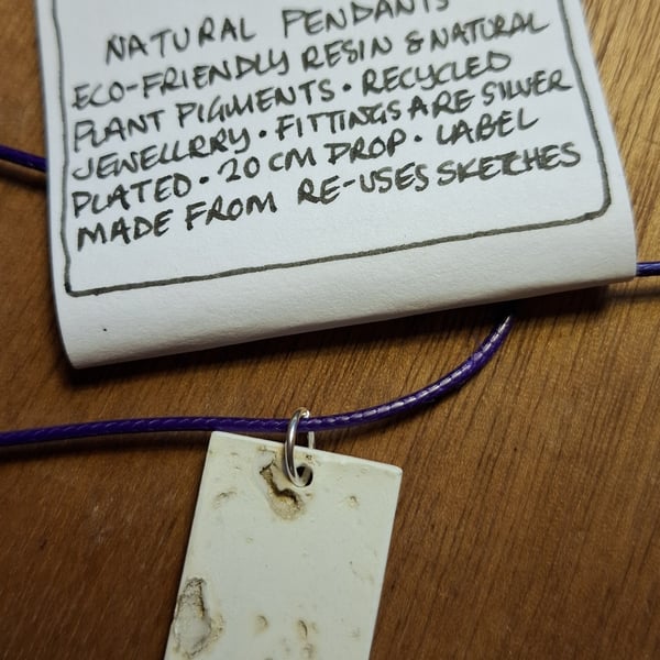 Eco-Friendly Resin Rectangle Pendant. Recycled Necklace. Unisex