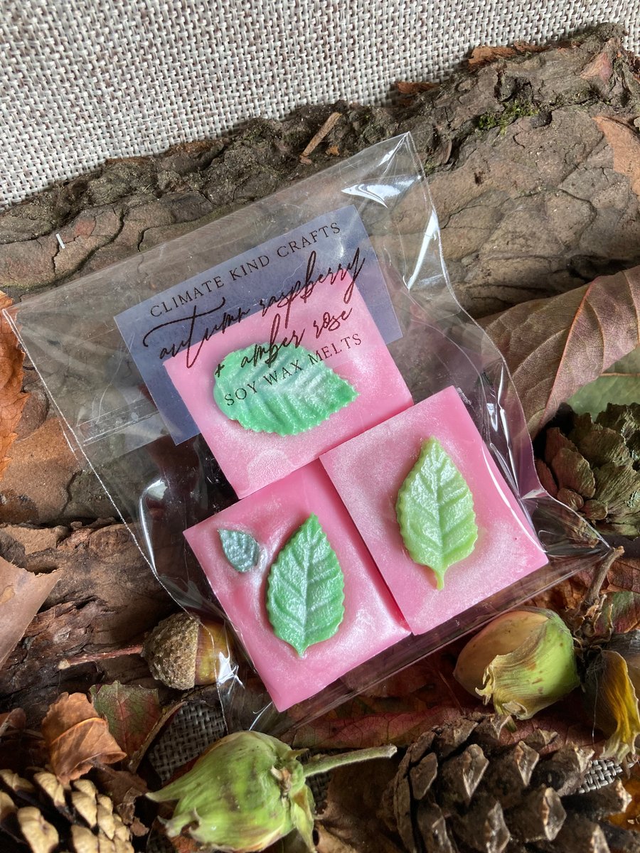 Luxury small batch pink shimmer wax melts, Autumn Raspberry and Amber Rose scent