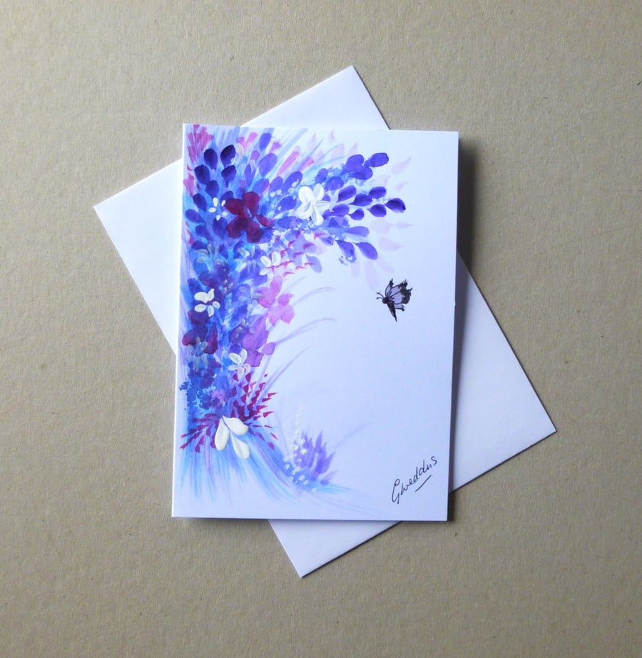 hand painted fantasy butterfly greetings card ( ref FA 141 B2 )
