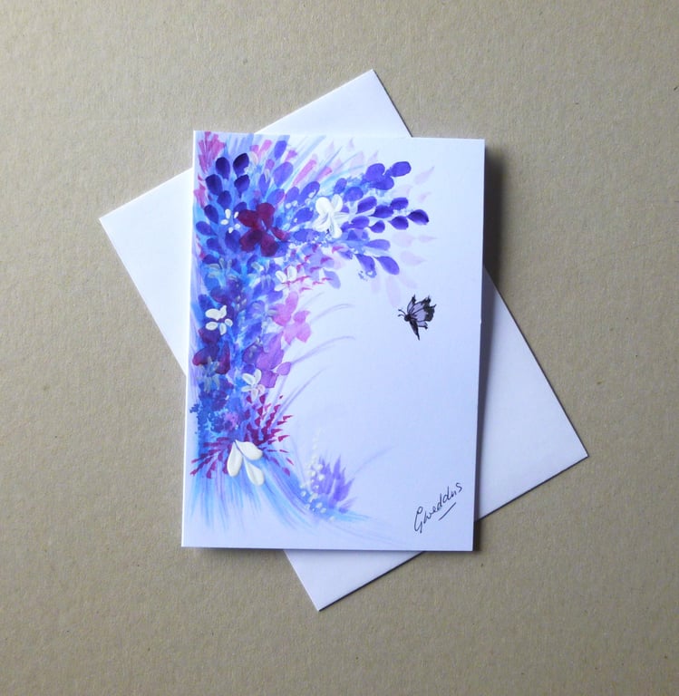 hand painted fantasy butterfly greetings card ( ref FA 141 B2 )