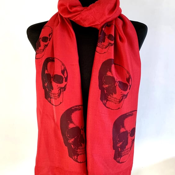 Skull Scarf Gothic Punk Fashion Accessory. Red. Lightweight