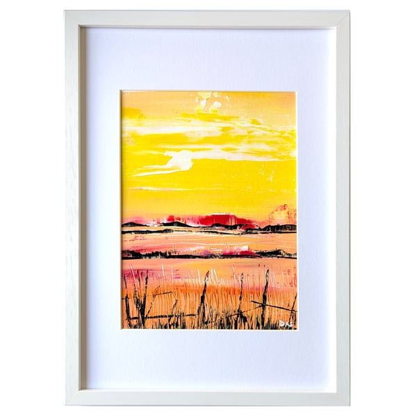 'Prairie' Vividly Coloured Original A4 Framed Painting