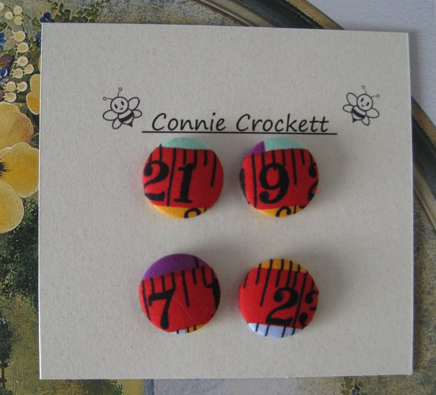 Handmade Fabric Covered Buttons - Tape Measure Patterned Fabric