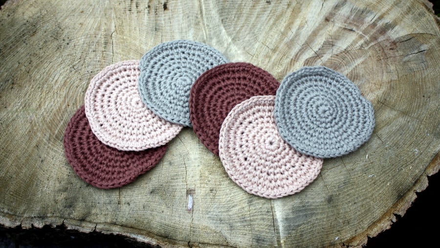 Crochet Coasters Set of Six in Earthy Tones