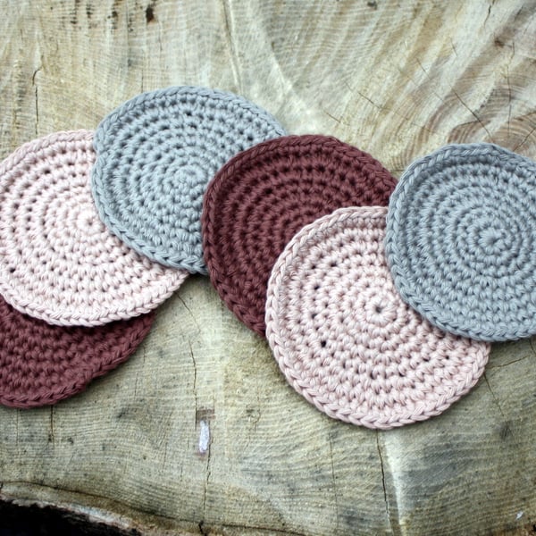 Crochet Coasters Set of Six in Earthy Tones