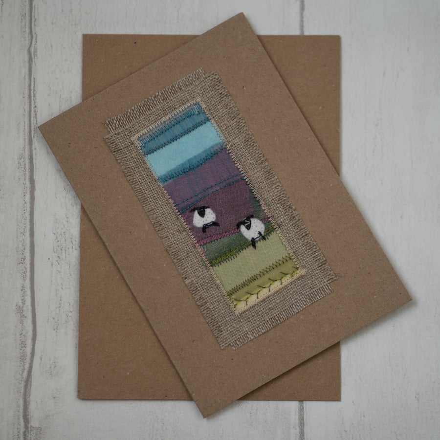 Blank Sheep Embroidered Textile Greetings Card 