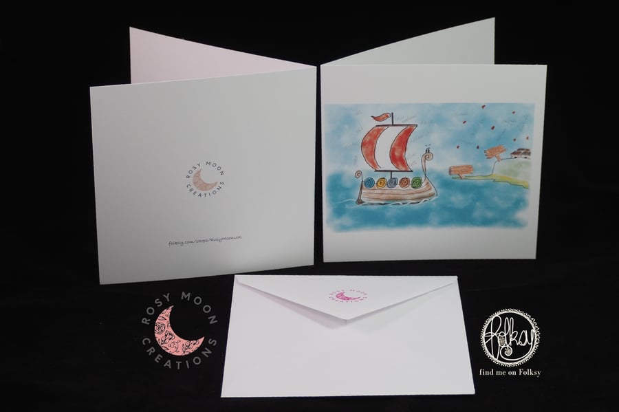 Humorous Viking Ship Arriving in England Blank Card - Seconds Sunday