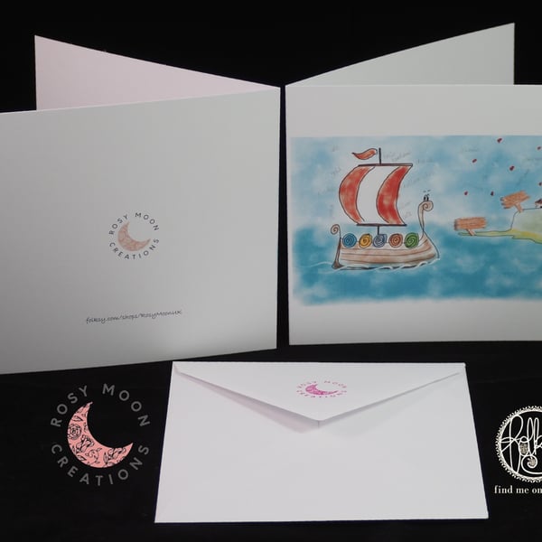 Humorous Viking Ship Arriving in England Blank Card - Seconds Sunday