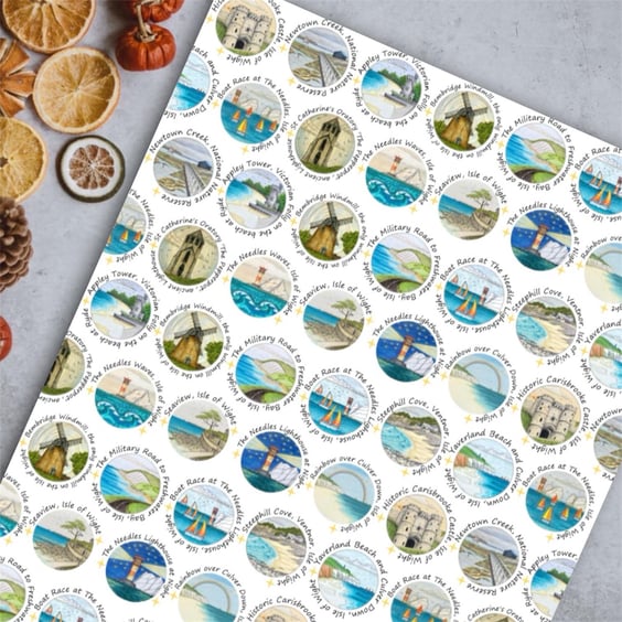 Isle of Wight Wrapping Paper featuring original Isle of Wight drawings