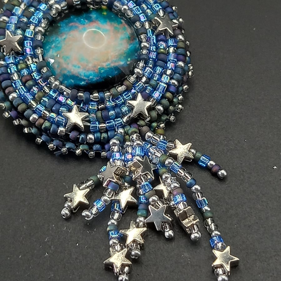 Shooting stars bead embroidered brooch