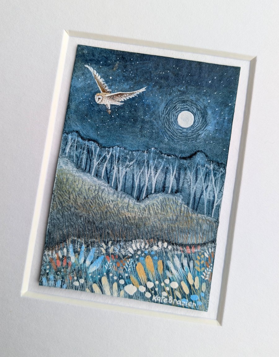 Night Owl - Original miniature. A5 Mounted